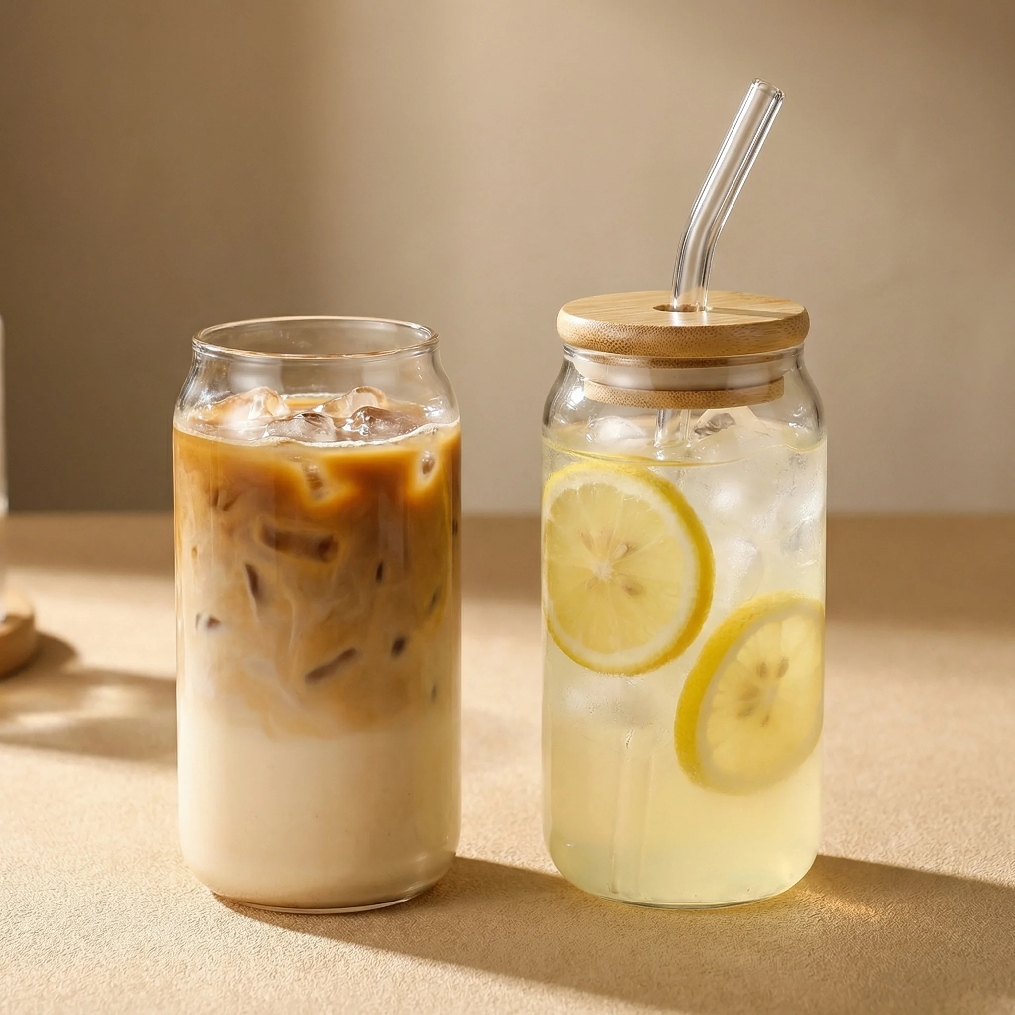 Two Grove glasses — coffee and lemonade