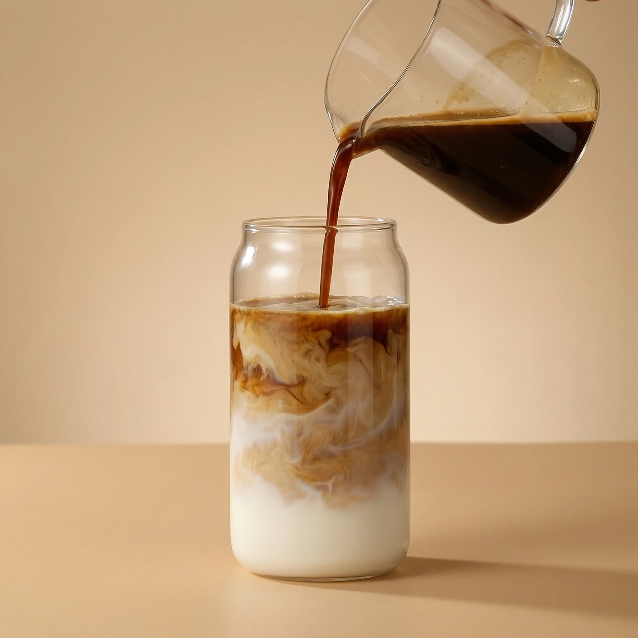 Pouring iced coffee into Grove glass